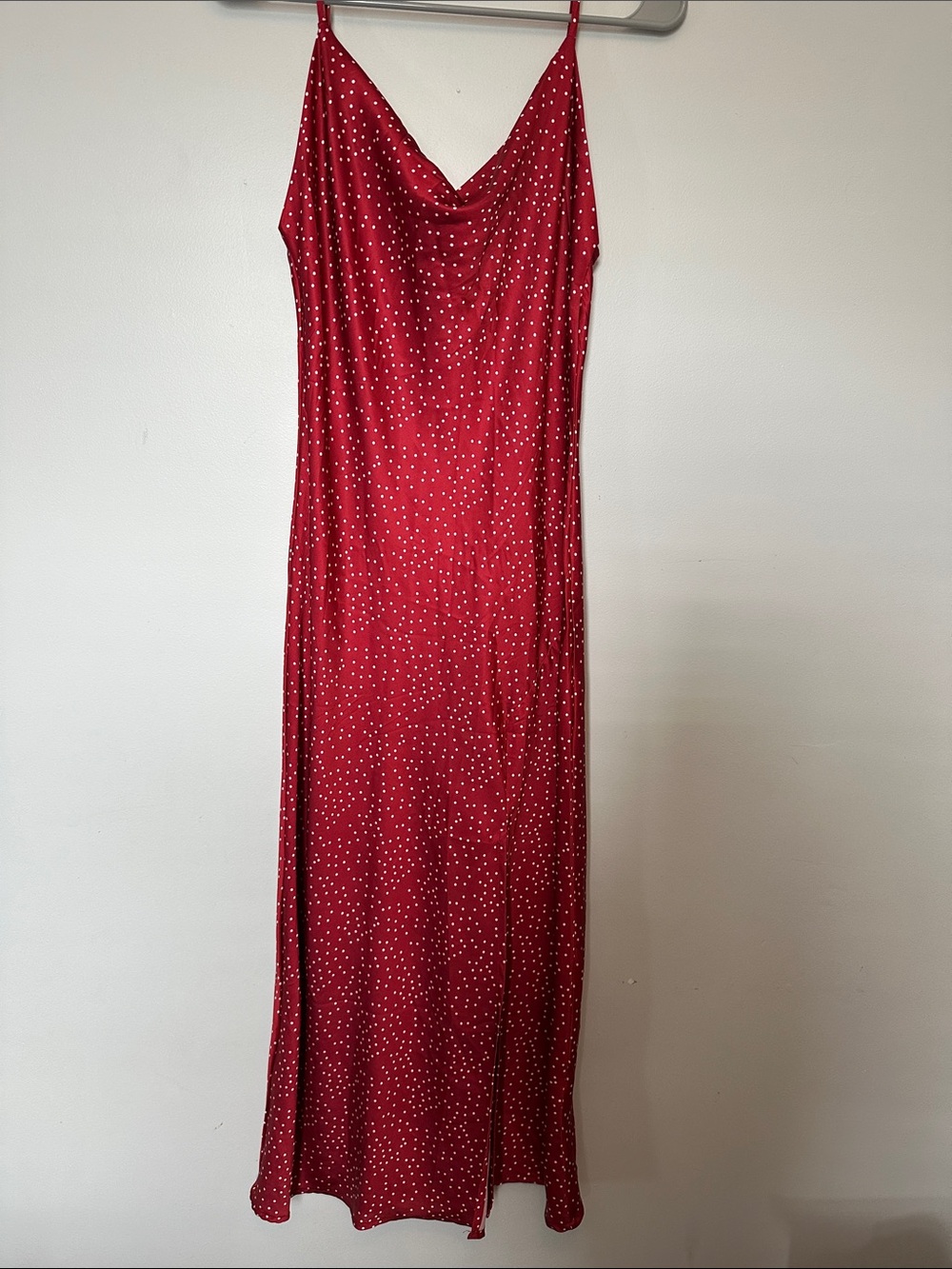Women's Red Polka Dot Cowl Neck Maxi Slip Dress